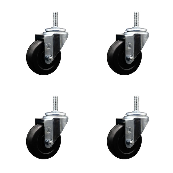35 Inch Hard Rubber Wheel Swivel 58 Inch Threaded Stem Caster Set Service Caster
